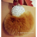 Fourrure de lapin de boule de strass boule Keychain Pom boule pendentif